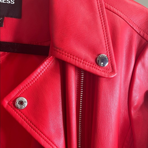 Express Red Faux Leather Moto Jacket - Picture 4 of 7
